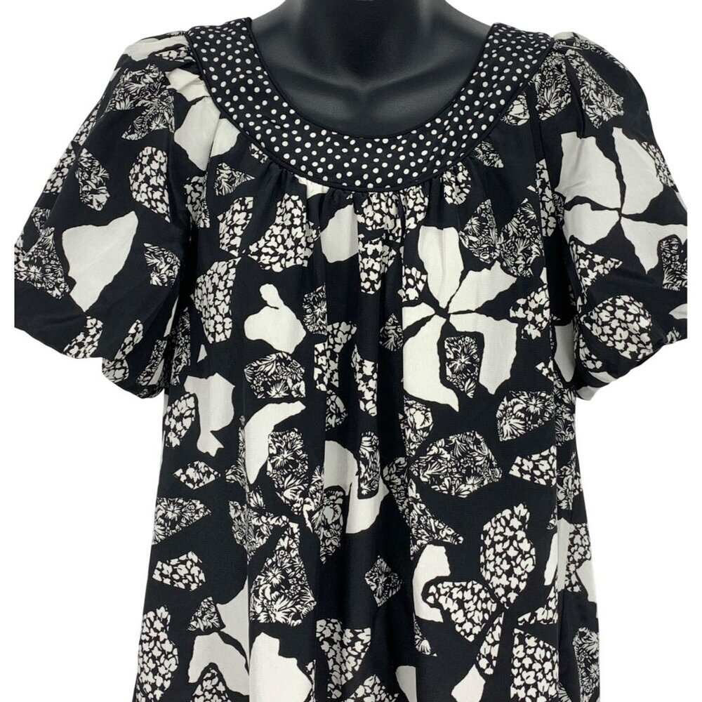 Liberty House Vintage Women Medium Petite Dress Floral Muumuu Black Lace Polka D - Picture 4 of 6